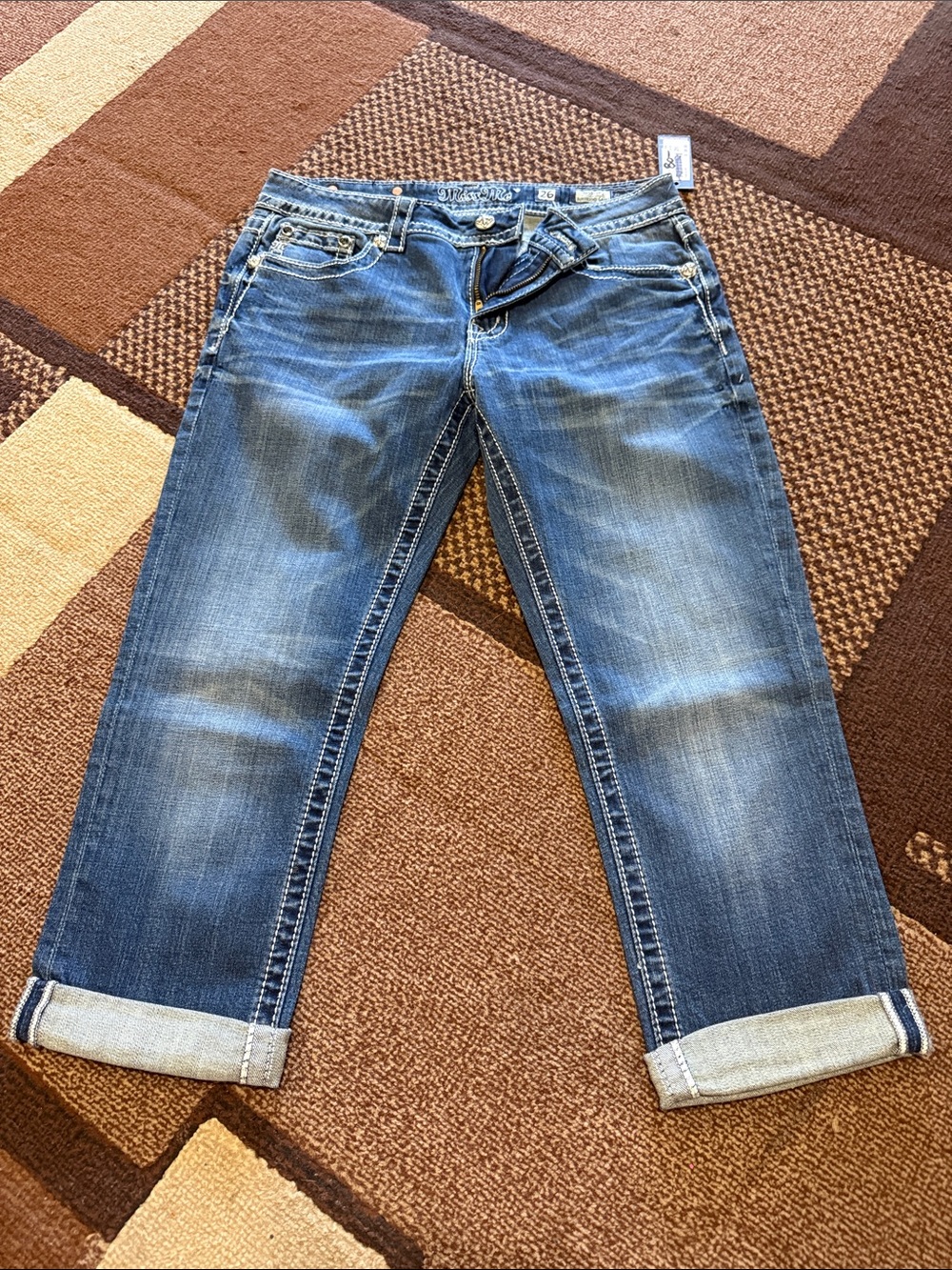 Miss Me Distressed Blue Boyfriend Jeans with Cuffed Hem